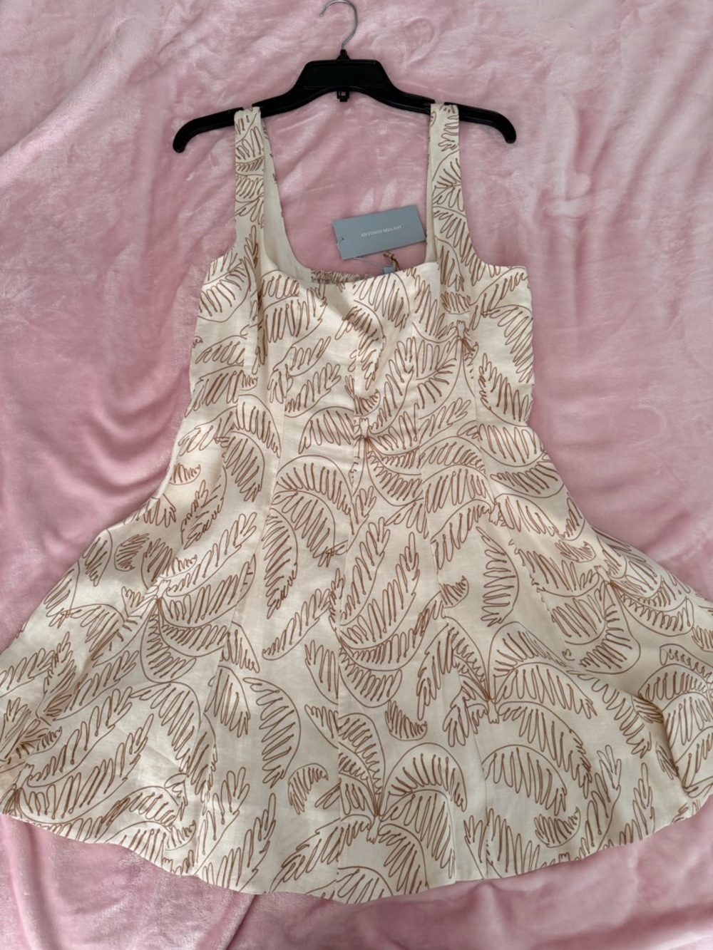 ANTONIO MELANI Cream Dress with Brown Leaf Motif